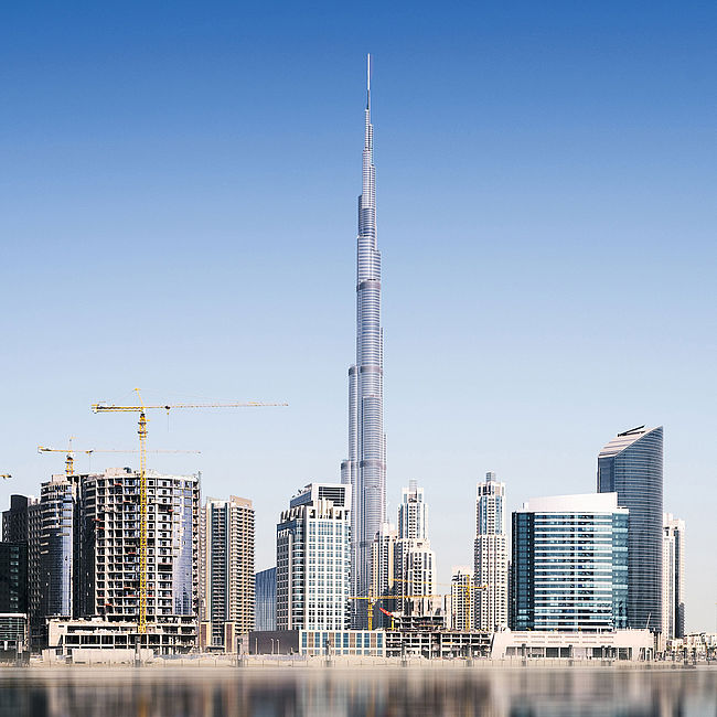 Vista general de la construcción del Burj Khalifa, en Dubái